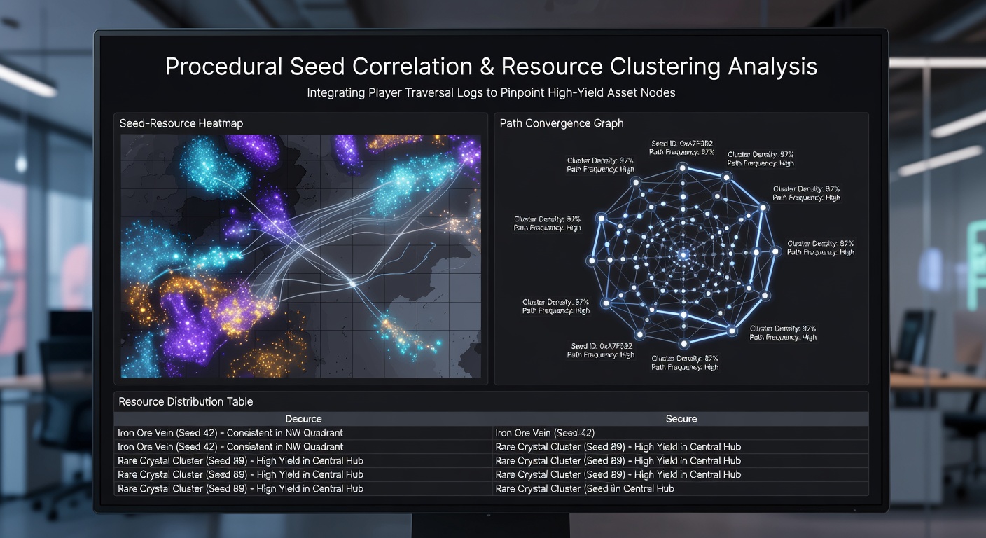 Detailed analysis chart correlating seed values with player movement trajectories and resulting resource cluster locations