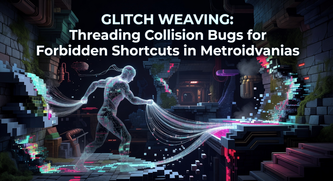 A speedrunner mid-glitch weave in a classic Metroidvania, clipping through a wall with precise momentum
