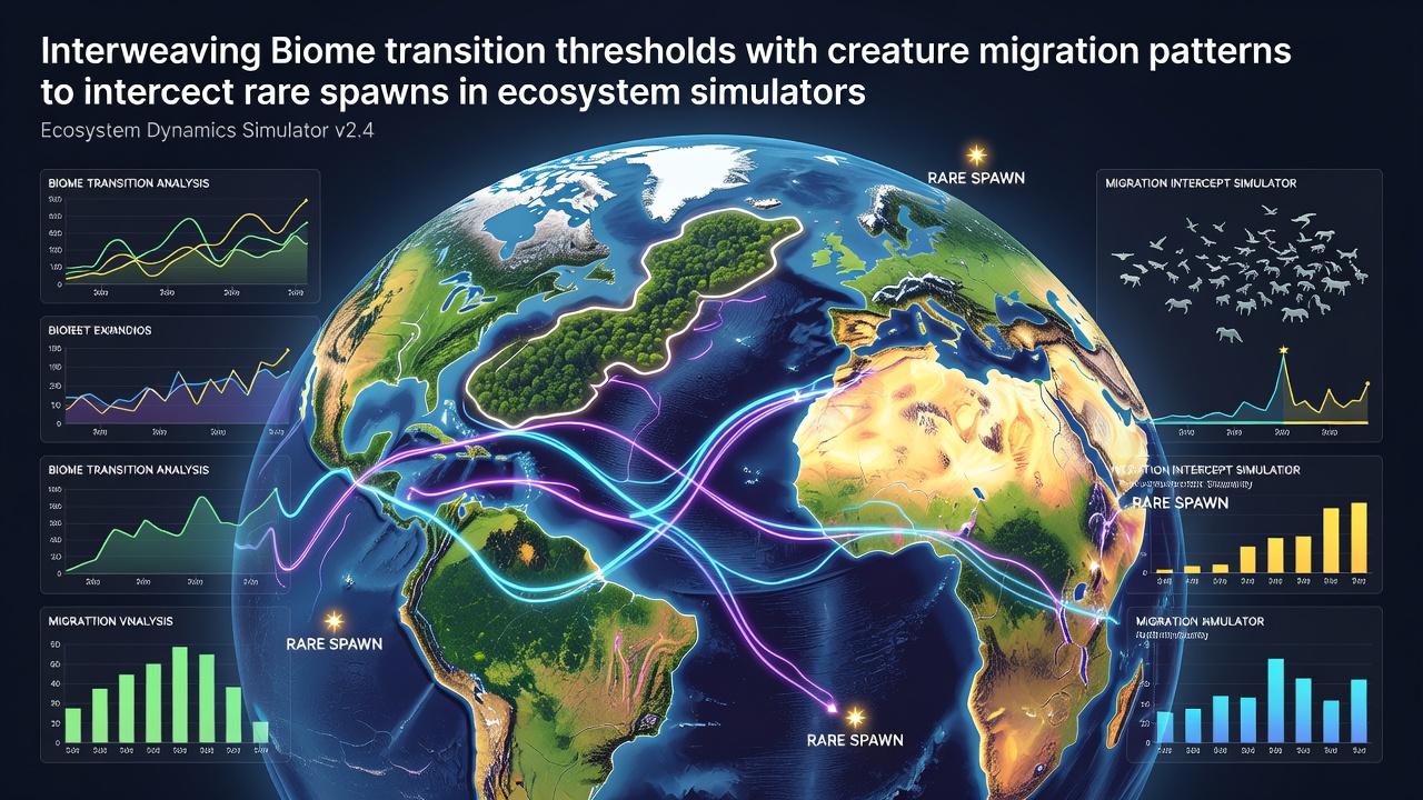 A detailed view of biome boundaries and creature paths overlaid on a simulation map showing transition zones