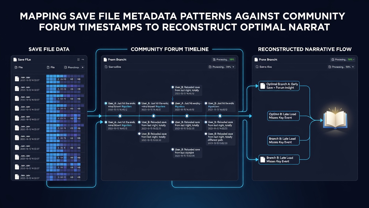Chart displaying correlated save metadata and forum timestamps for optimal branch identification