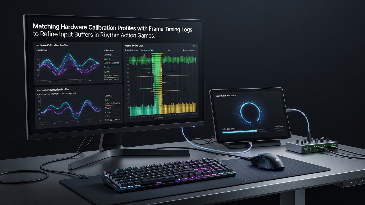Frame timing analysis dashboard showing input buffer adjustments for rhythm sequences