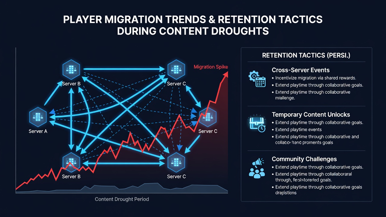 Data visualization showing player retention tactics and migration flows in persistent world games
