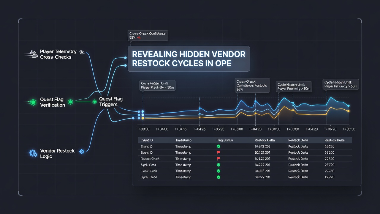 Visualization of quest flag timelines intersecting with vendor restock events extracted from aggregated player data