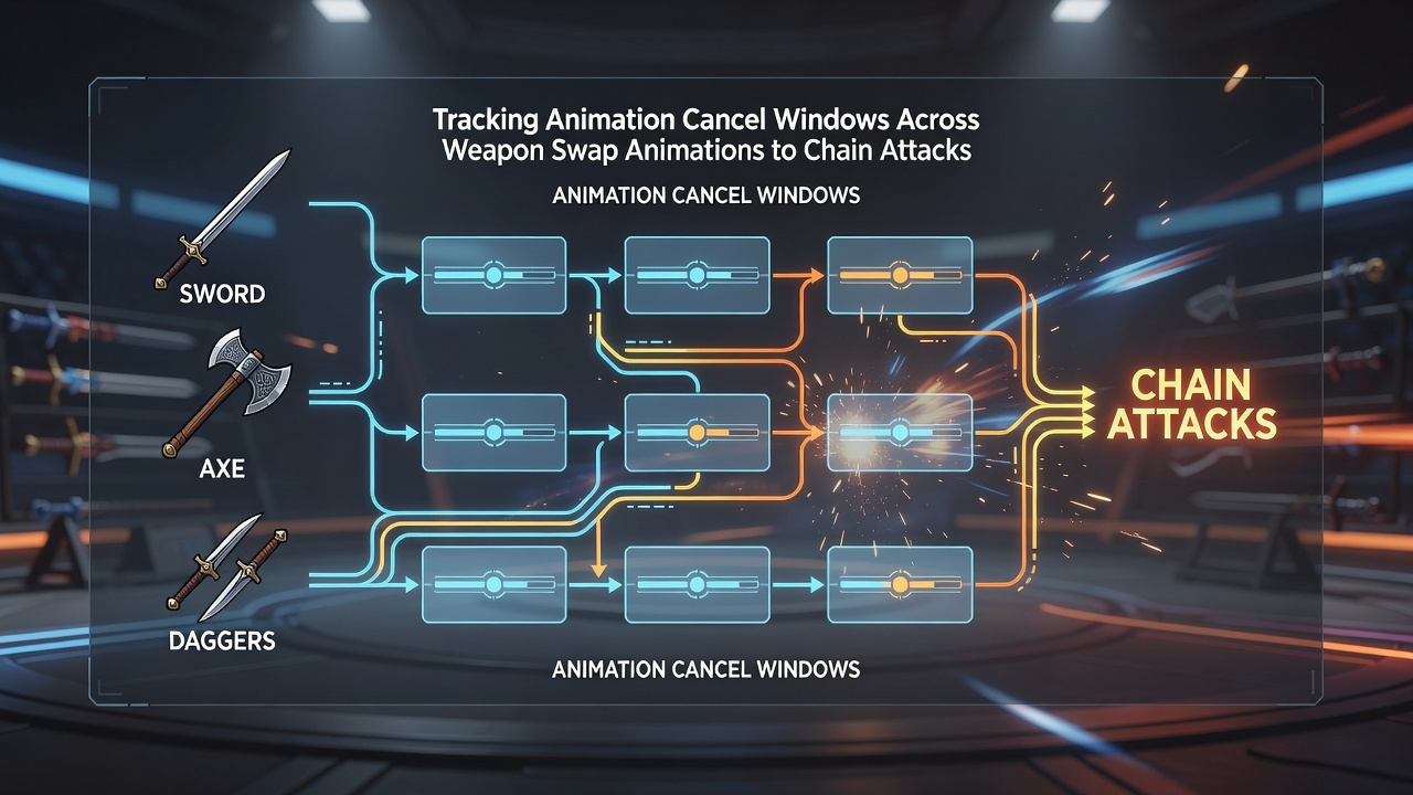 Frame-by-frame breakdown of weapon swap cancel timing for chained attacks